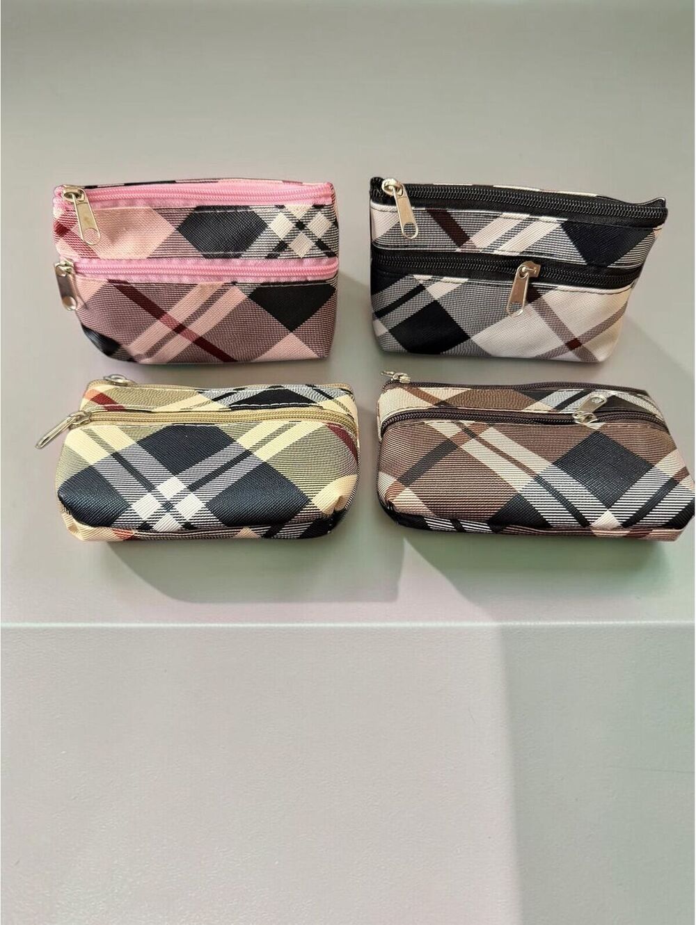 Plaid Double Zip Mini Coin Purse Card Pouch Wallet (Choose Color)